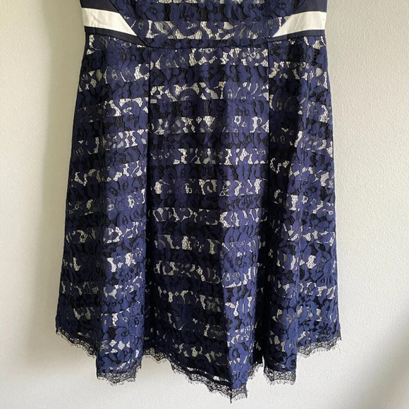 NWT RW&Co Cotton Blend Nautical Lace Striped Navy & White Cocktail Dress Size 6 - Picture 5 of 12